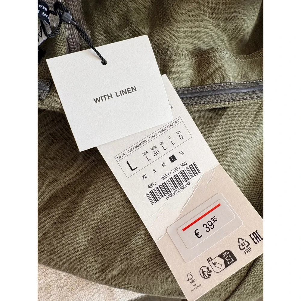 Zara‎ Strapless bandeau linen Blend Jumpsuit Olive Green NEW Belted Leg large